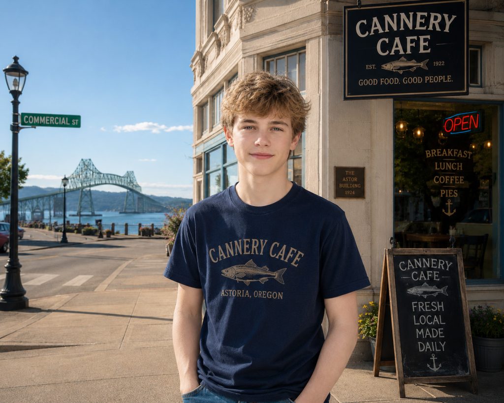 Jesse Timber  at Cannery Cafe in  Astoria, Oregon - from the Bridgetown Chronicles cozy mystery series