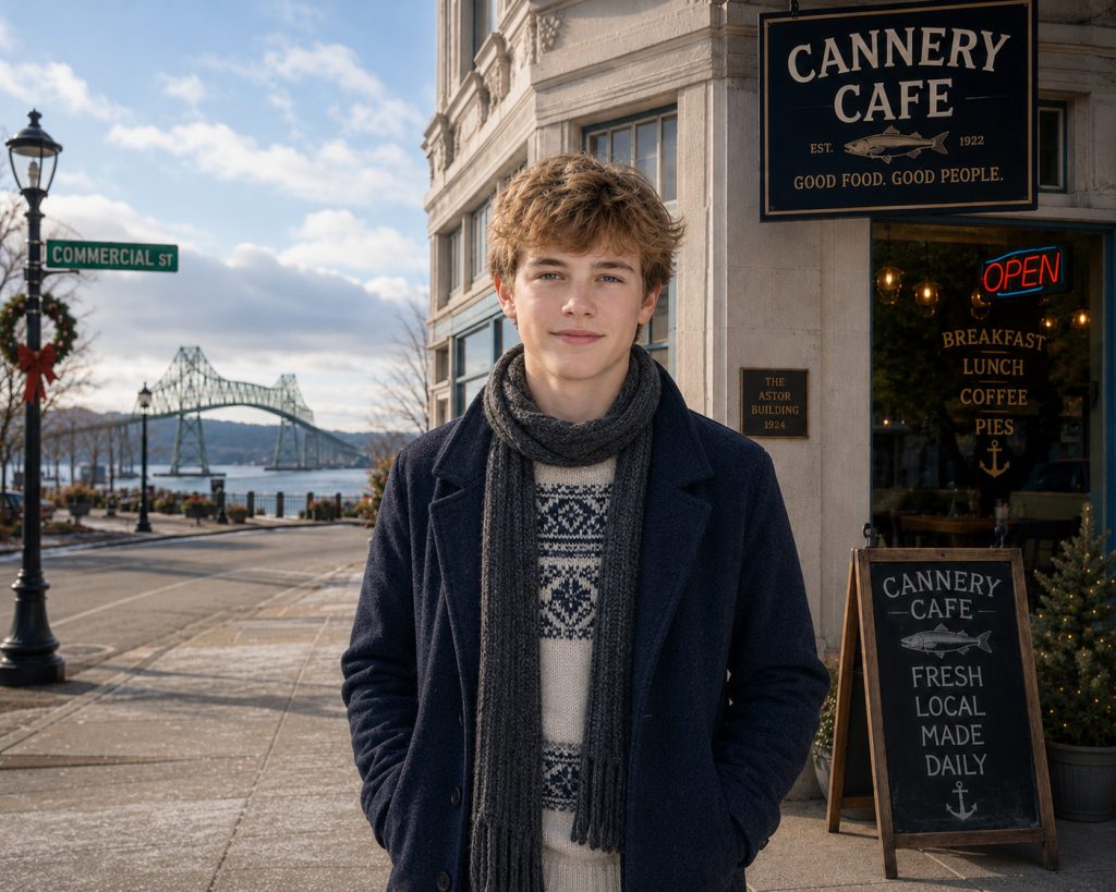 Jesse Timber  at Cannery Cafe in  Astoria, Oregon - from the Bridgetown Chronicles cozy mystery series