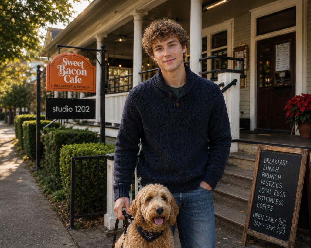 Jesse Timber Chef at Sweet Bacon Cafe - from the Bridgetown Chronicles cozy mystery series