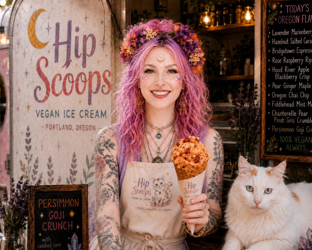 Electra Wilder Persimmon Goji Crunch with Frode Turkish Van at Hip Scoops at Prost Marketplace - Bridgetown Chronicles Book Series